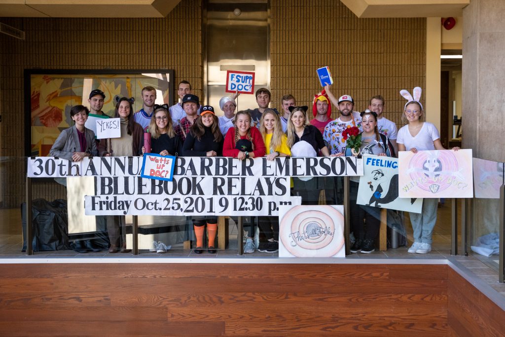 a group of students, some costumed in a Looney Tunes motif
