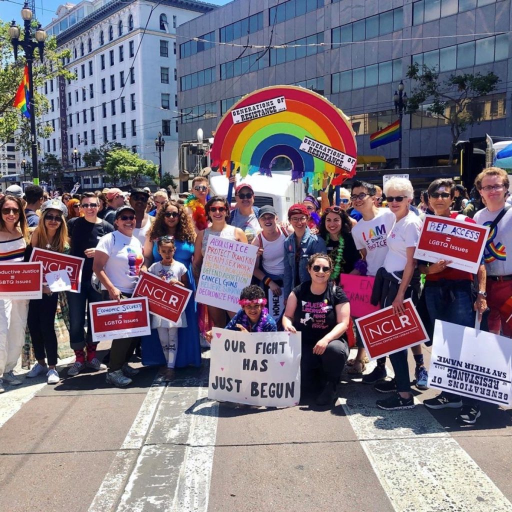 A groupd of LGBTQIA+ activists at a protest