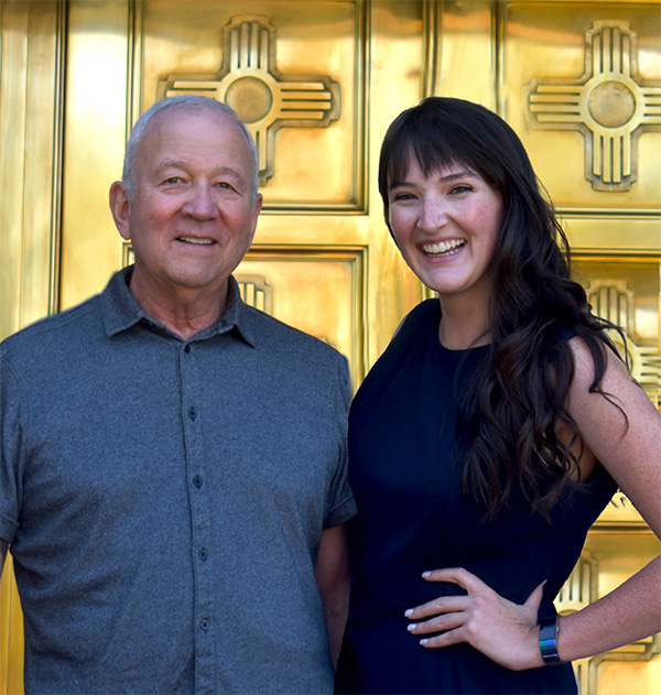Emma Easom, right, with Chief Justice Michael E. Vigil