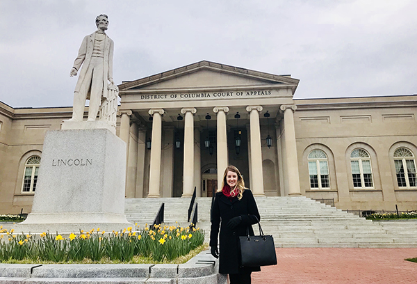 Madeline Heeren in front of the D.C. Court of Appeals building