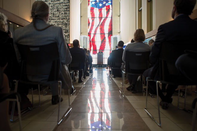 Stephen McAllister speaking at the Dole Institute of Politics