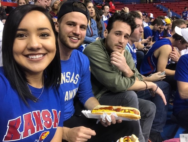 Blaine Smith and Zack Combs attend a basketball game at Allen Fieldhouse
