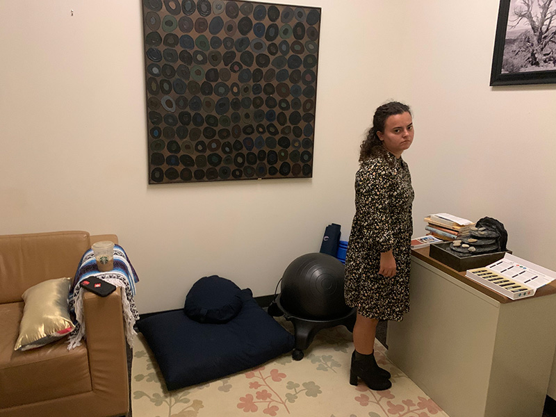 a room with an angry looking person
