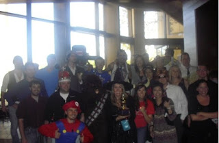 A group of people dressed in Halloween costumes