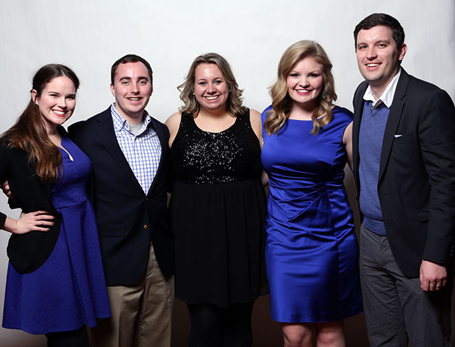 Claire Kebodeaux with friends dressed up for Pub Night