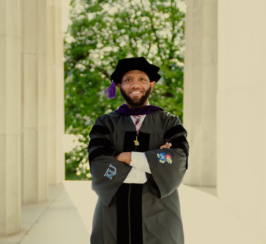 Cortez Downey in graduation regalia