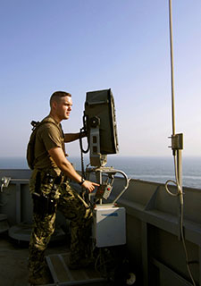 Kandt with the vessel's long range acoustic device.