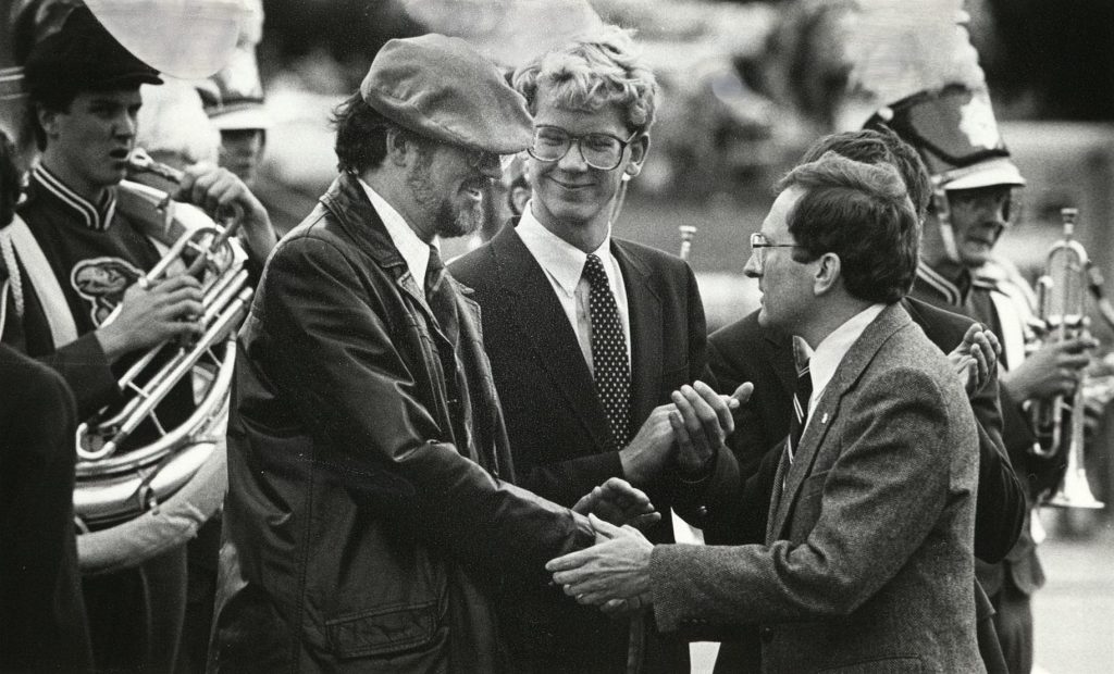 Mike Kautsch receiving the H.O.P.E. (Honor for the Outstanding Progressive Educator) Award in 1985.