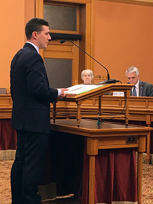 KU Law student Kevin Berndt testifying on tax credit