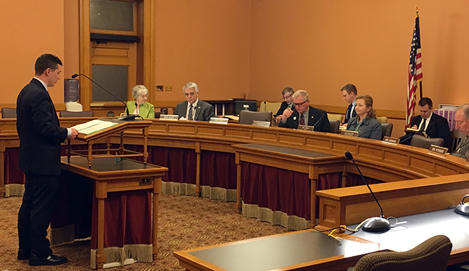 KU Law student Kevin Berndt testifying to legislative committee