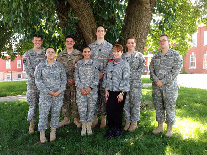 Kip Randall (fifth from left), a rising 2L, spent his summer working for the U.S. Army Trial Defense Service at Fort Leavenworth.