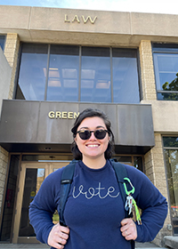 Savannah Lucas in front of Green Hall