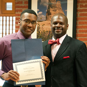 Scarber, left, was a student finalist for KU's inaugural Diversity Leadership Award.