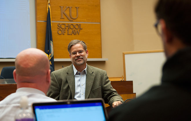 Kansas Supreme Court Justice Caleb Stegall teaching at KU Law