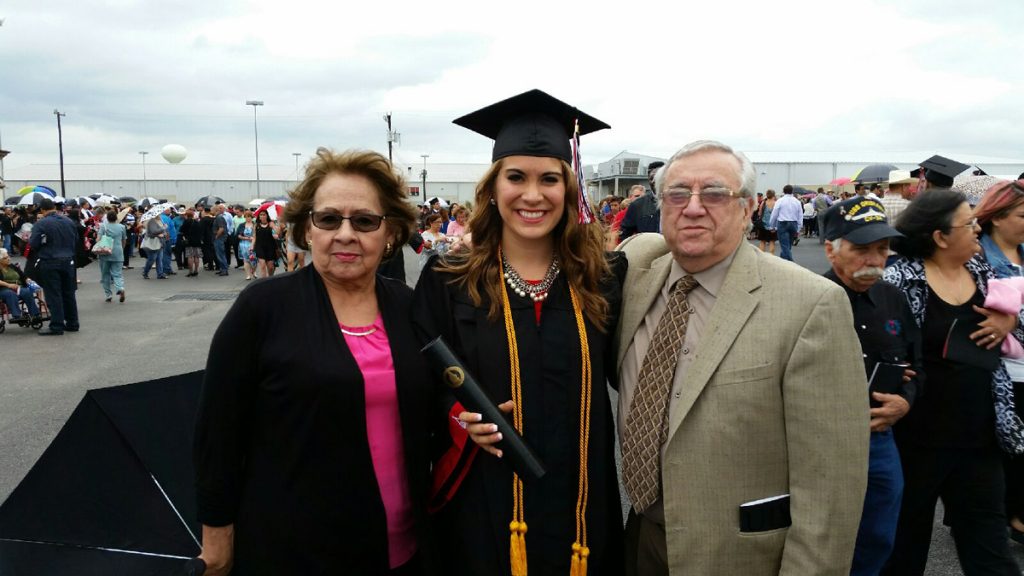 Olivia Almirudis Schneider with her late Tata and her Abuelita at her college graduation