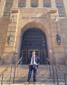 Kevin Salazar in front of the Maricopa County Courthouse.