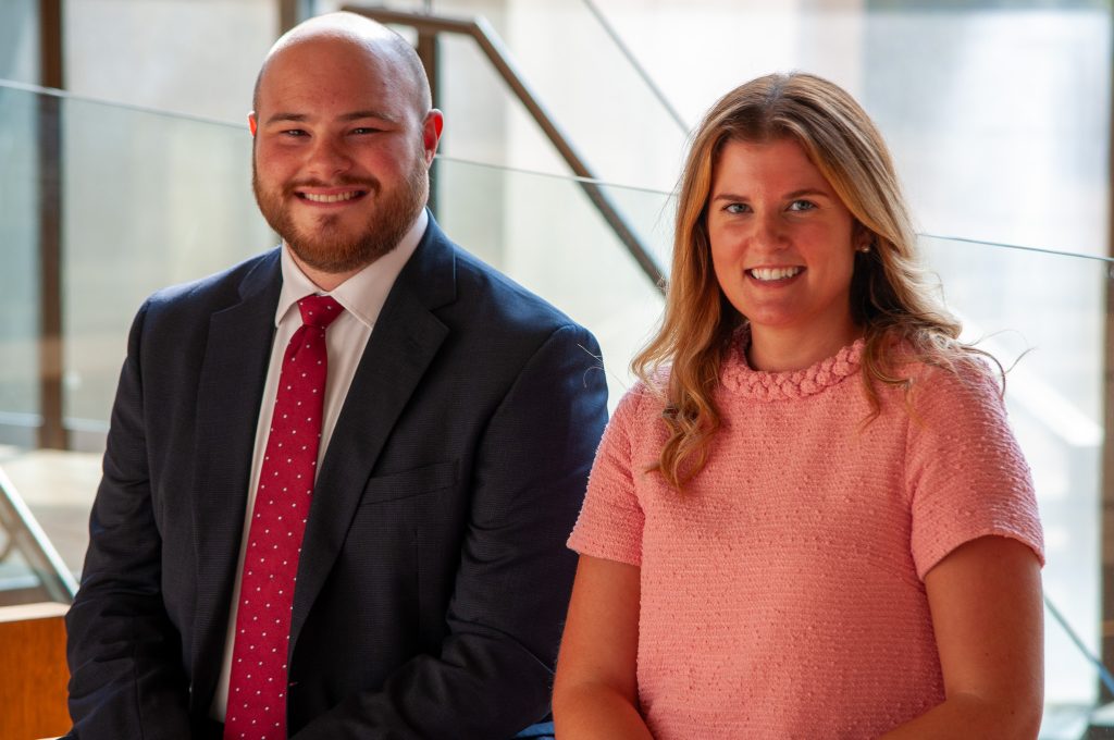 Third-year law students Collin Studer and Jackie Jeschke.